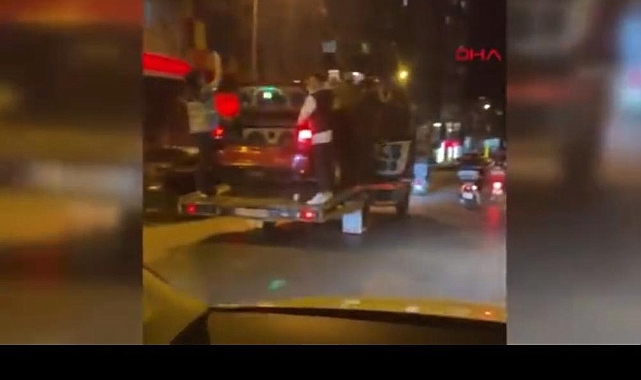 Arnavutköy'de çekici üzerinde tehlikeli yolculuk